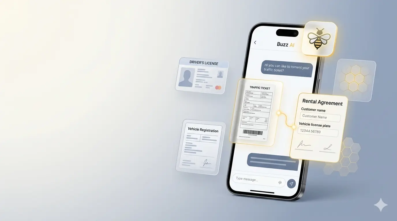 Buzz AI assistant interface inside the Rentbee rental management app