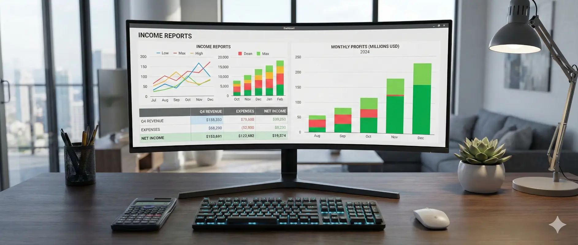 Rentbee contract revenue report showing income breakdown and tax summaries